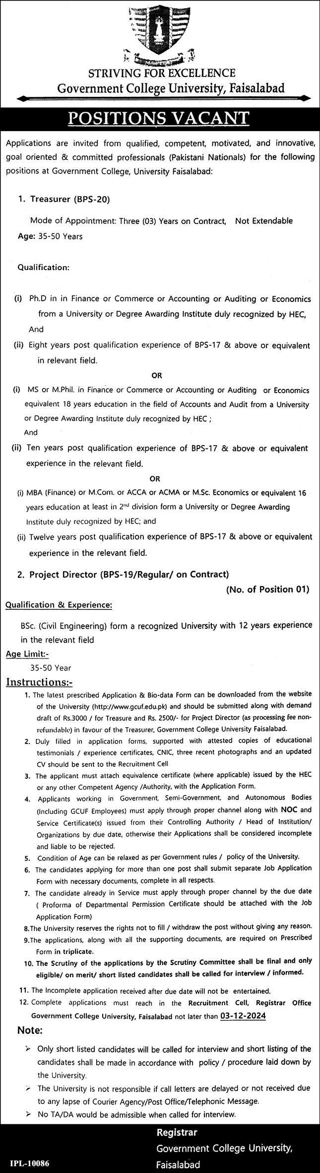 Government College University Faisalabad GCUF Jobs 2024 Jobs 2024 — original advertisement