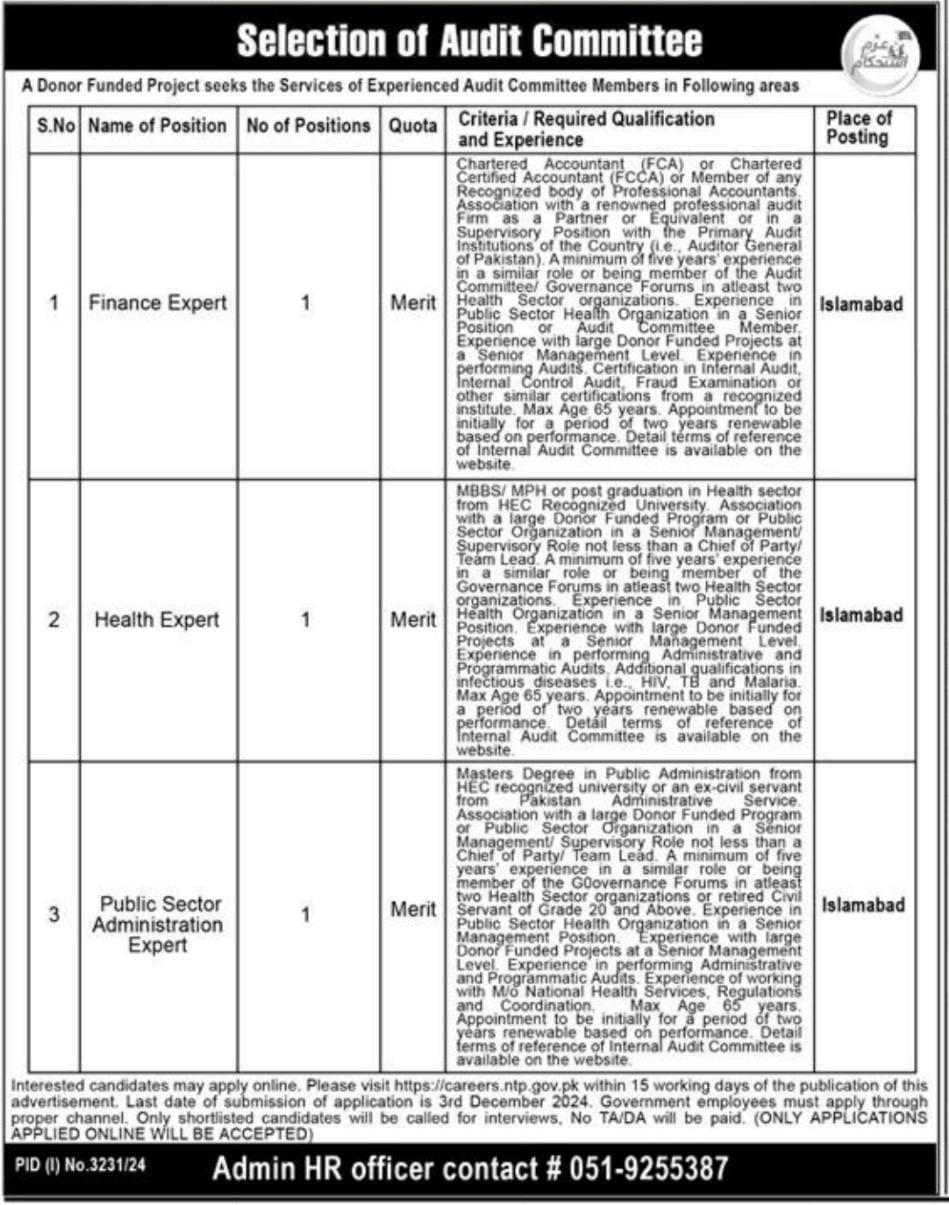National TB Control Program NTP Islamabad Jobs 2024 – Public Sector Organization Jobs 2024 — original advertisement