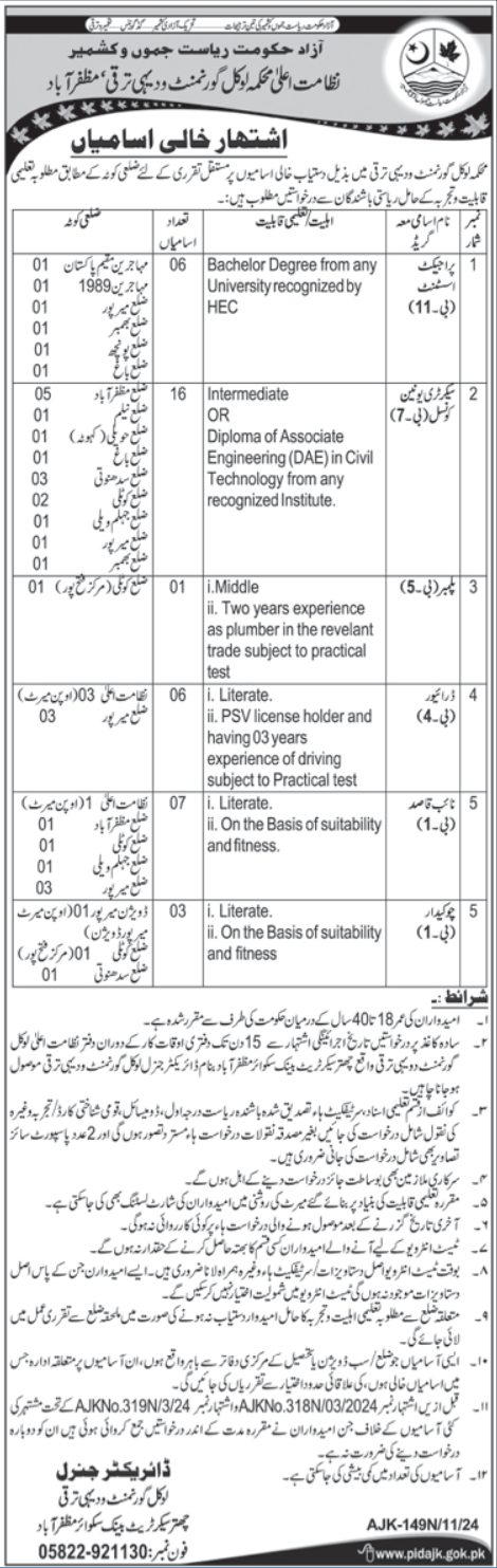 Local Government & Rural Development Department Jobs 2024 – Local Govt Department Ajk Jobs 2024 — original advertisement
