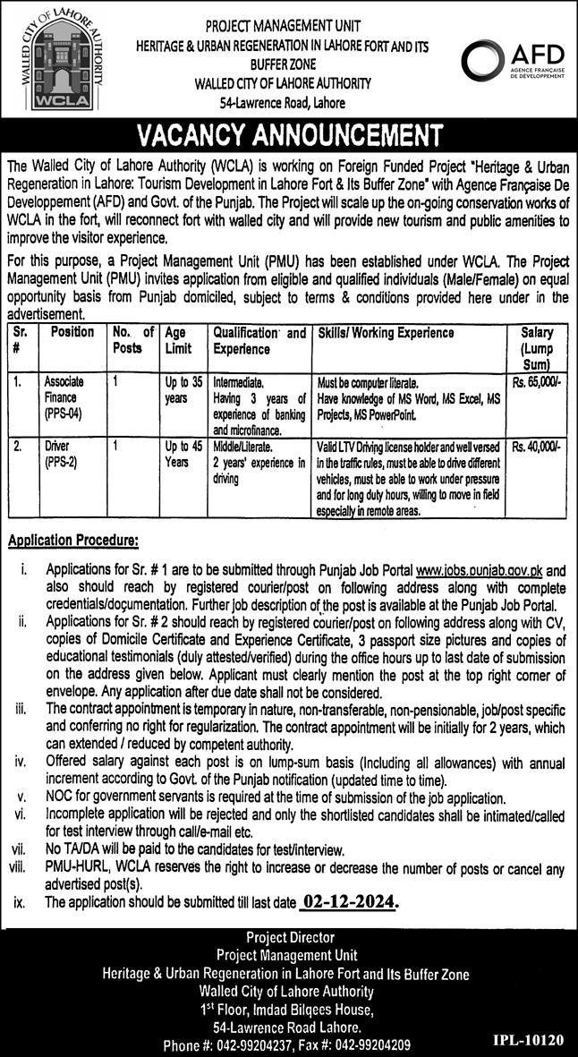 Walled City Of Lahore Authority WCLA Jobs 2024 – Walled City Of Lahore Authority WLCA Jobs 2024 — original advertisement