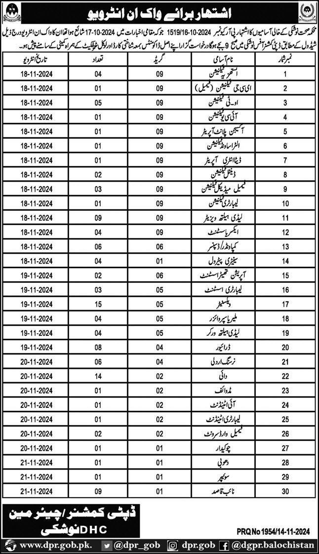 Health Department Nushki Jobs Interview 2024 – Health Department Balochsitan Jobs 2024 — original advertisement