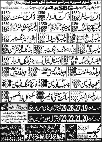 Mechanical Draftsman & Plumber Drainage Jobs 2024 – Mehboob Enterprises Overseas Employment Promoters Jobs 2024 — original advertisement