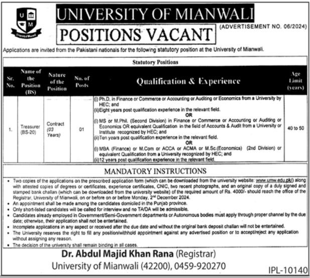 University Of Mianwali Jobs 2024 Jobs 2024 — original advertisement