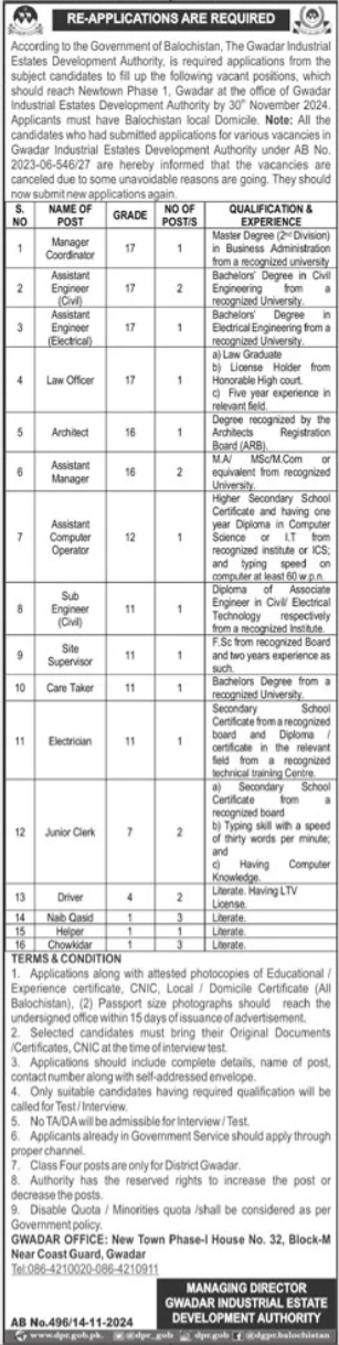 Gwadar Industrial Estate Development Authority GIEDA Jobs Jobs 2024 — original advertisement