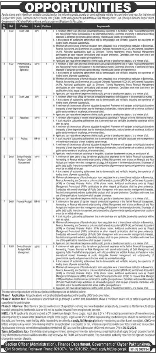 Finance Department Peshawar Jobs 2024 – Finance Department KPK Jobs 2024 — original advertisement