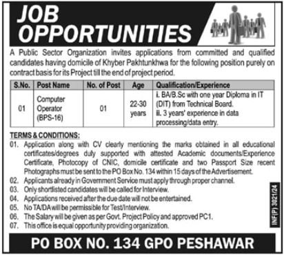Public Sector Organization Peshawar Jobs 2024 Jobs 2024 — original advertisement