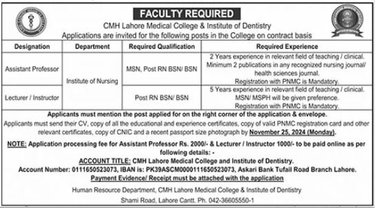 CMH Lahore Medical College & Institute Of Dentistry Jobs Jobs 2024 — original advertisement
