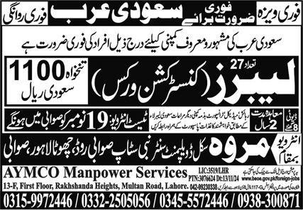 Construction Worker & Labor Jobs 2024 In Saudi Arabia – Marwa Skill Development Center Jobs 2024 — original advertisement