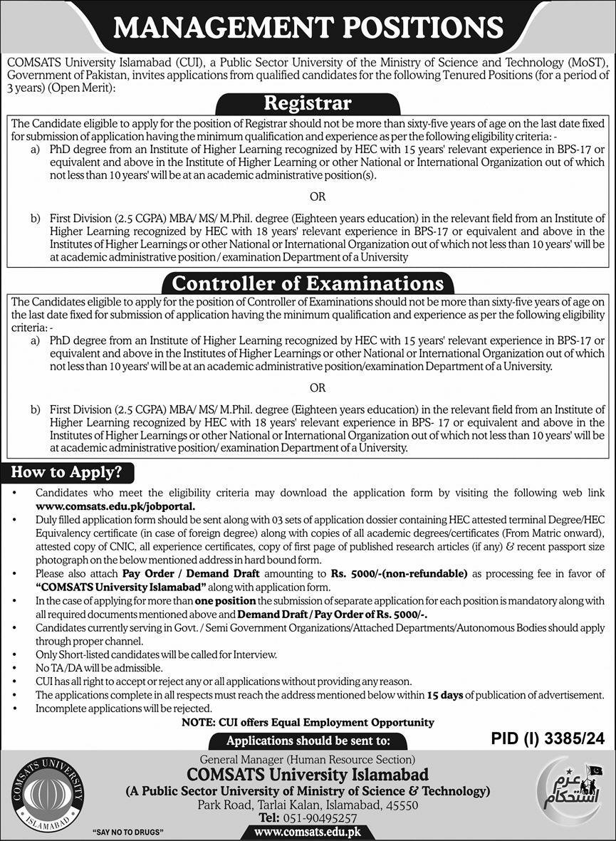 Comsats University Islamabad Jobs 2024 Jobs 2024 — original advertisement