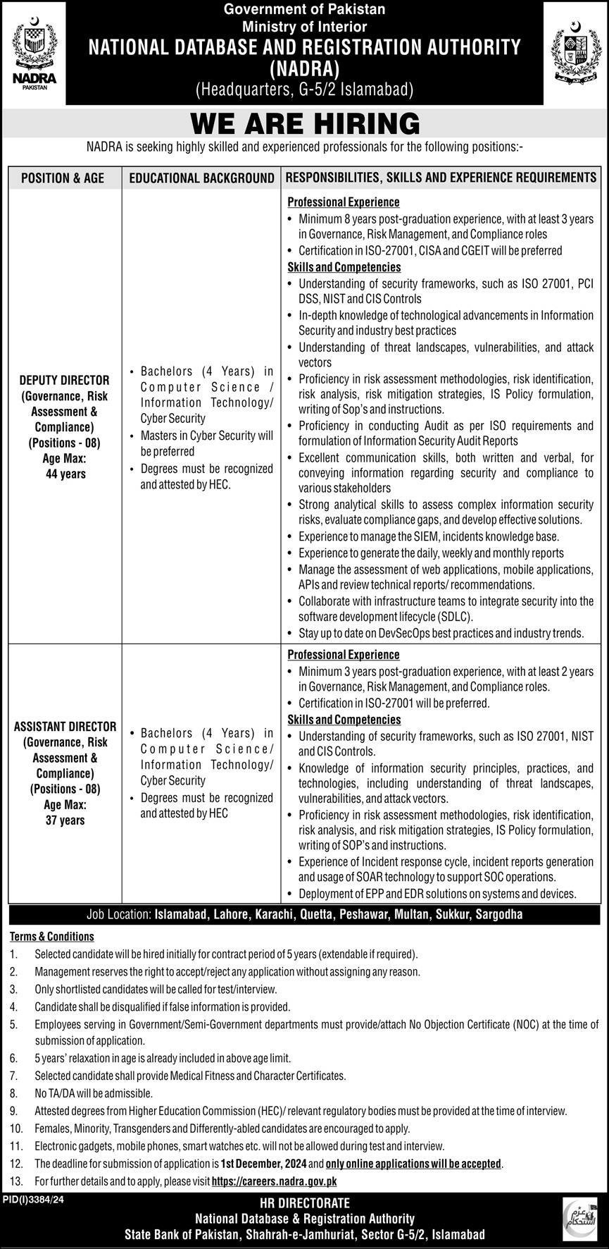 National Database & Registration Authority Islamabad Jobs – National Database and Registration Authority Jobs 2024 — original advertisement