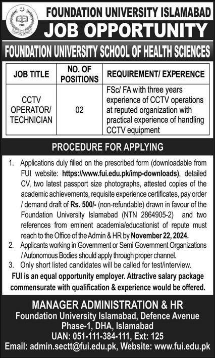 Foundation University Islamabad Jobs 2024 Jobs 2024 — original advertisement