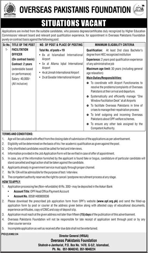 Overseas Pakistanis Foundation OPF Islamabad Jobs 2024 – Overseas Pakistanis Foundation Islamabad Jobs 2024 — original advertisement