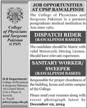 College Of Physicians And Surgeons Pakistan Karachi Jobs Jobs 2024 — original advertisement