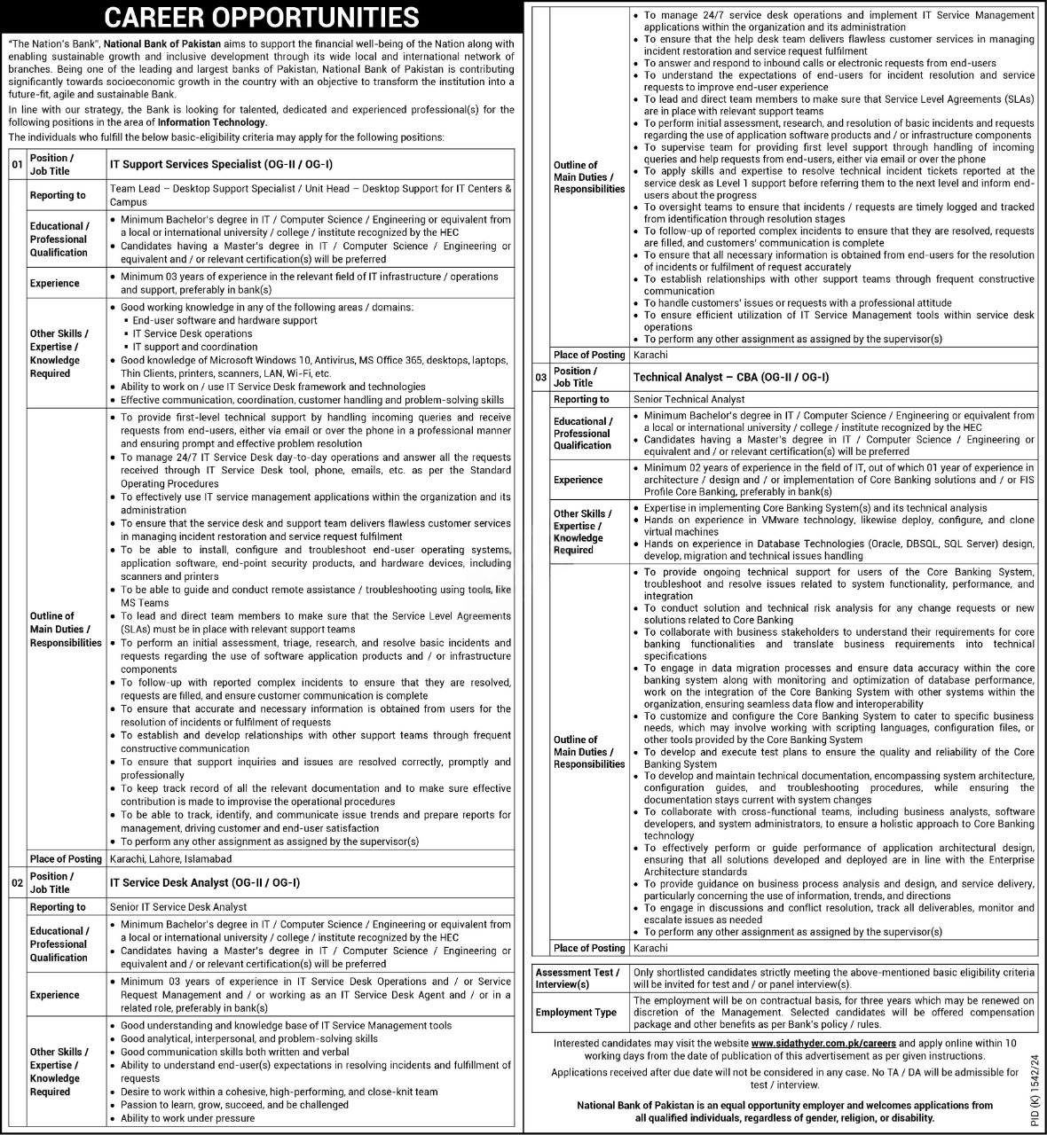 National Bank Of Pakistan NBP Karachi Jobs 2024 Jobs 2024 — original advertisement