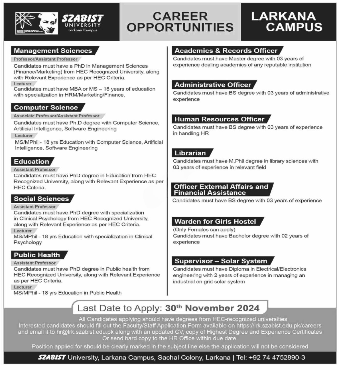 Shaheed Zulfiqar Ali Bhutto Institute of Technology Job 2024 – Shaheed Zulfiqar Ali Bhutto Medical University Islamabad Jobs 2024 — original advertisement