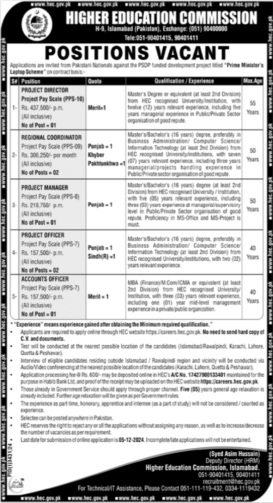 Higher Education Commission HEC Islamabad Jobs 2024 – Higher Education Commission Islamabad Jobs 2024 — original advertisement