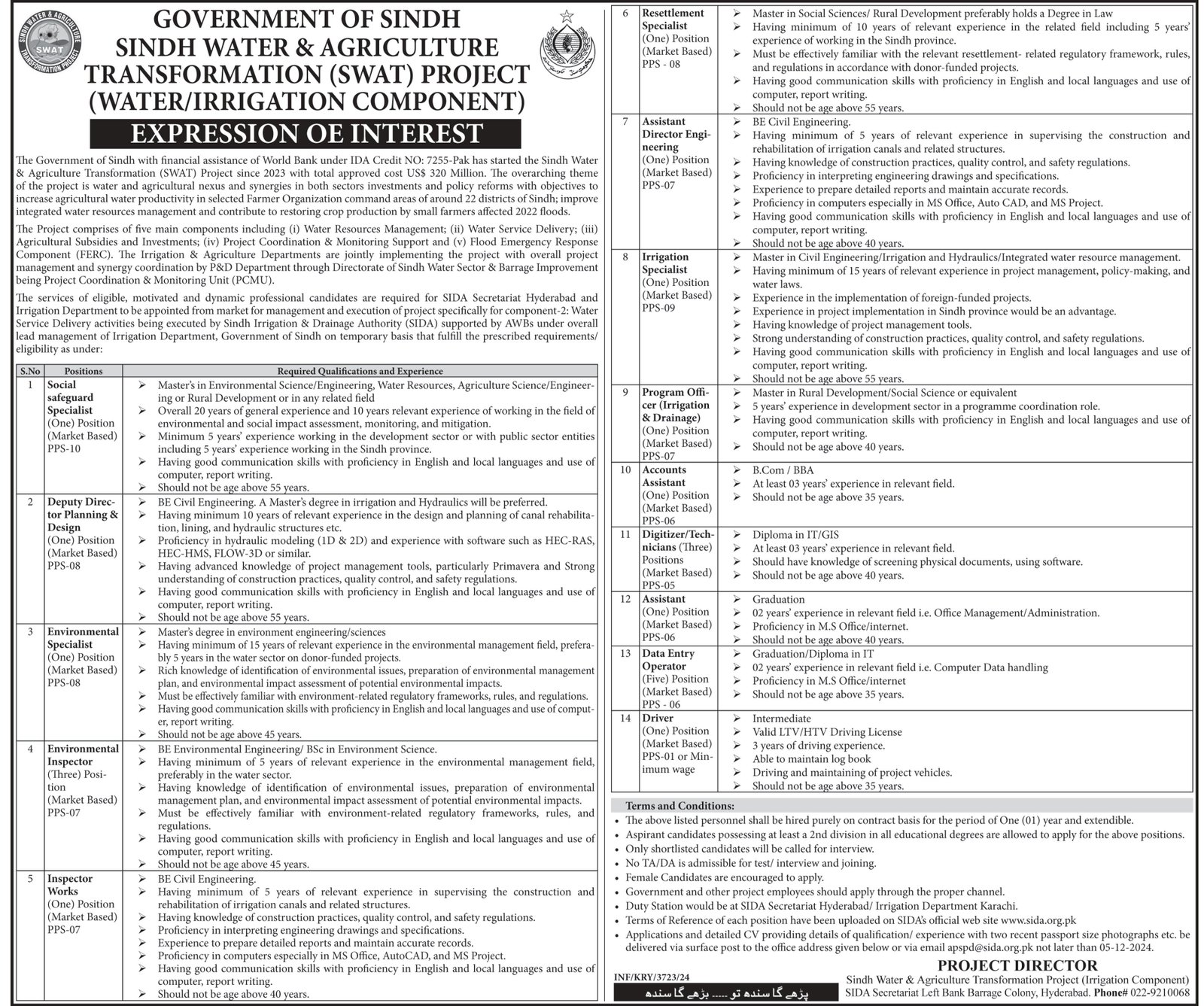Irrigation Department Sindh Jobs 2024 Jobs 2024 — original advertisement