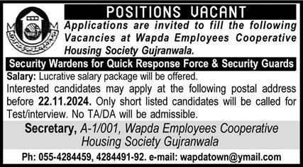 Wapda Employees Cooperative Housing Society Jobs 2024 – Water and Power Development Authority Jobs 2024 — original advertisement
