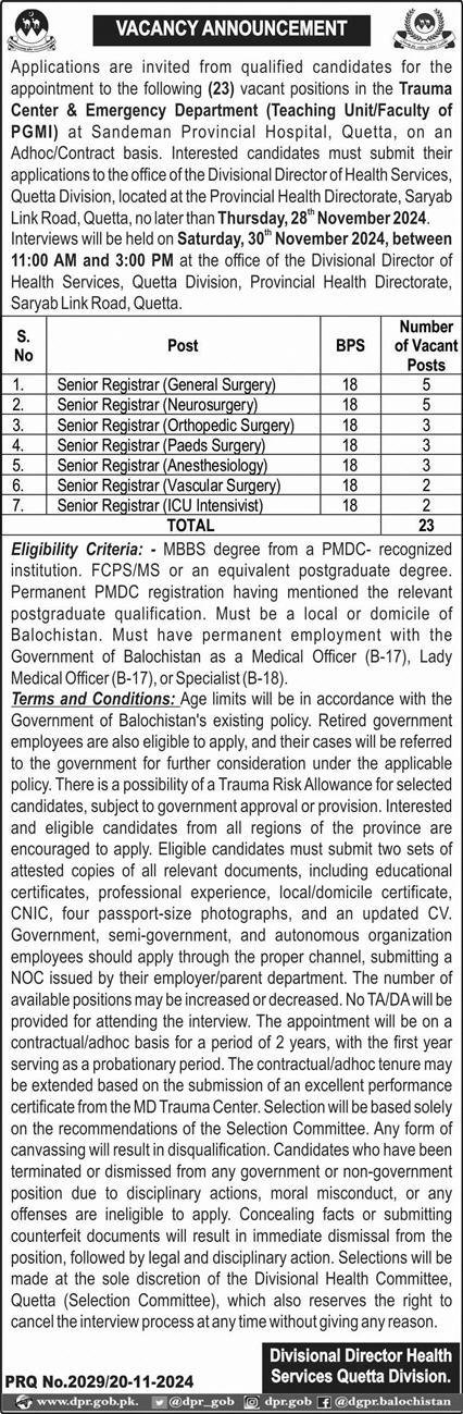 Post Graduate Medical Institute PGMI Quetta Jobs 2024 – Post Graduate Medical Institute (PGMI) Quetta Jobs 2024 — original advertisement