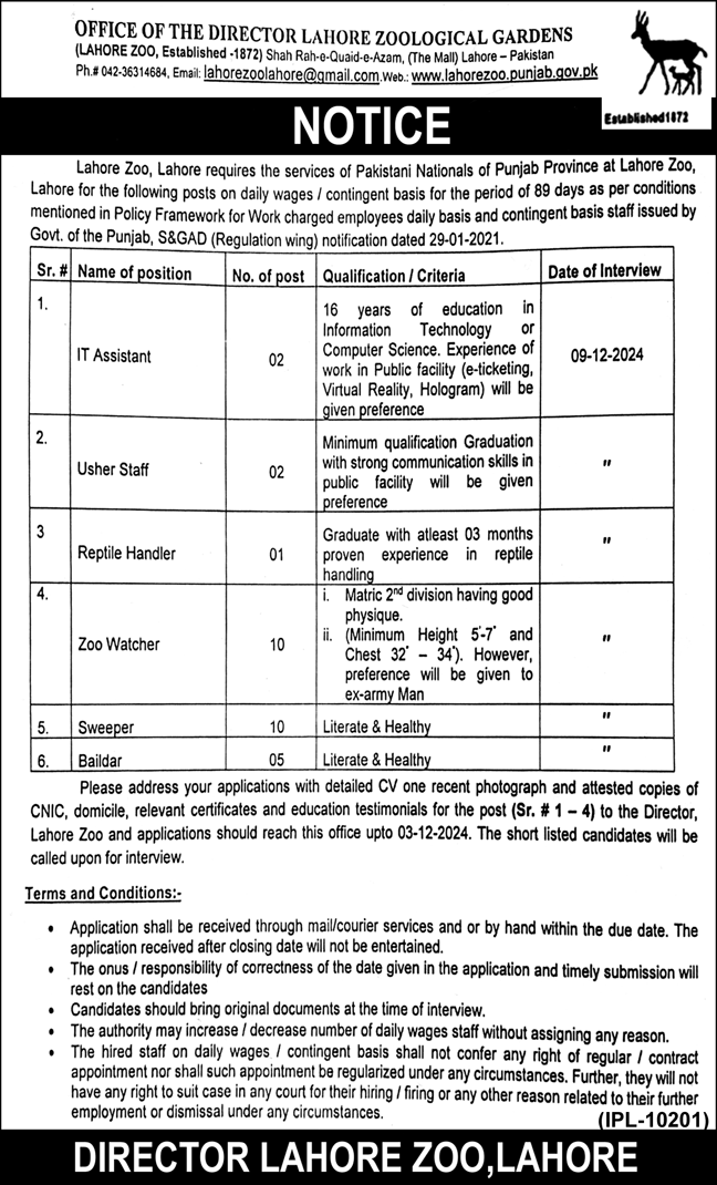 Forest Wildlife & Fisheries Department Lahore Jobs 2024 – Forest Wildlife & Fishries Department Punjab Jobs 2024 — original advertisement