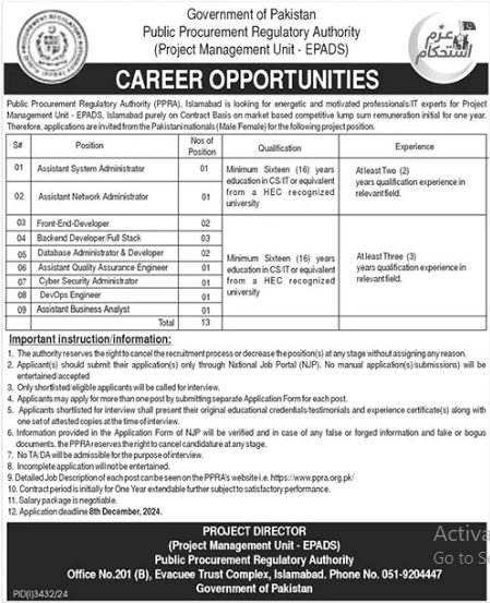 Public Procurement Regulatory Authority PPRA Jobs 2024 Jobs 2024 — original advertisement