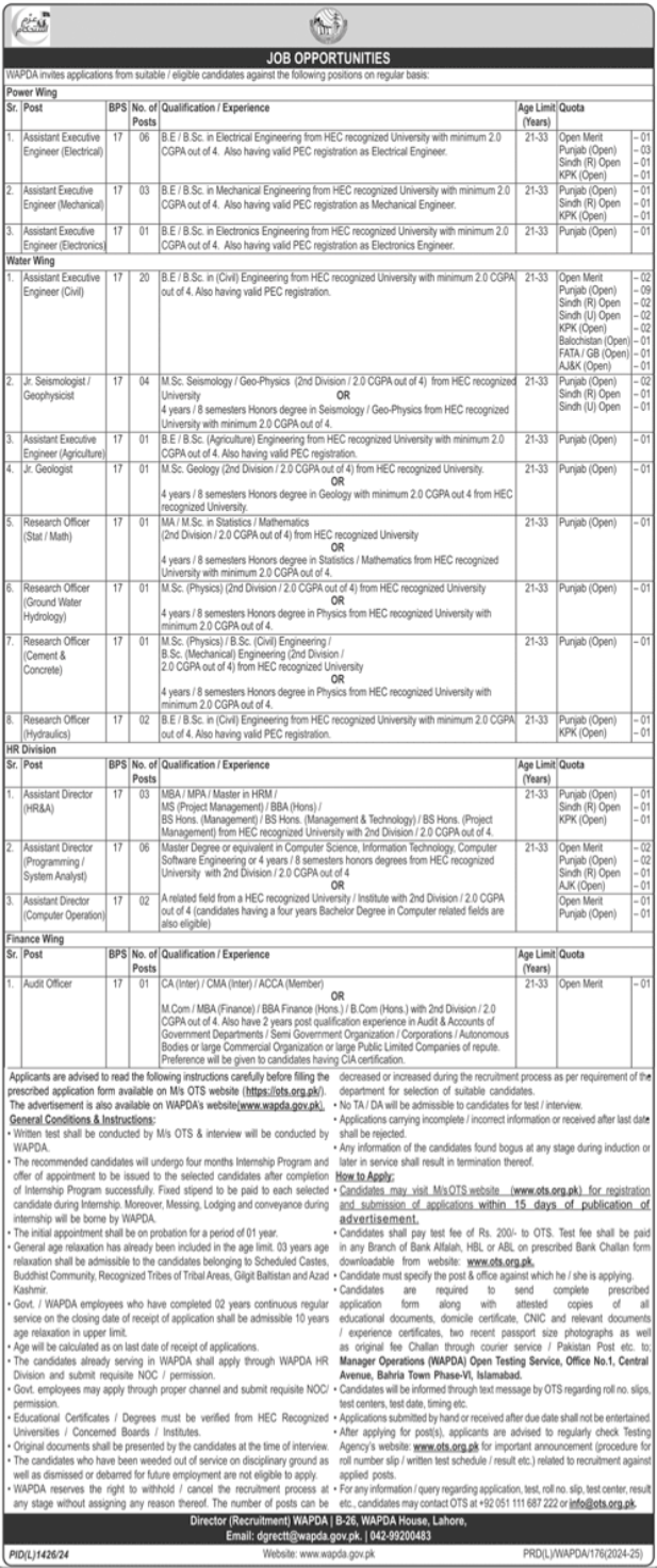 Water & Power Development Authority WAPDA Jobs 2024 – Water and Power Development Authority Jobs 2024 — original advertisement