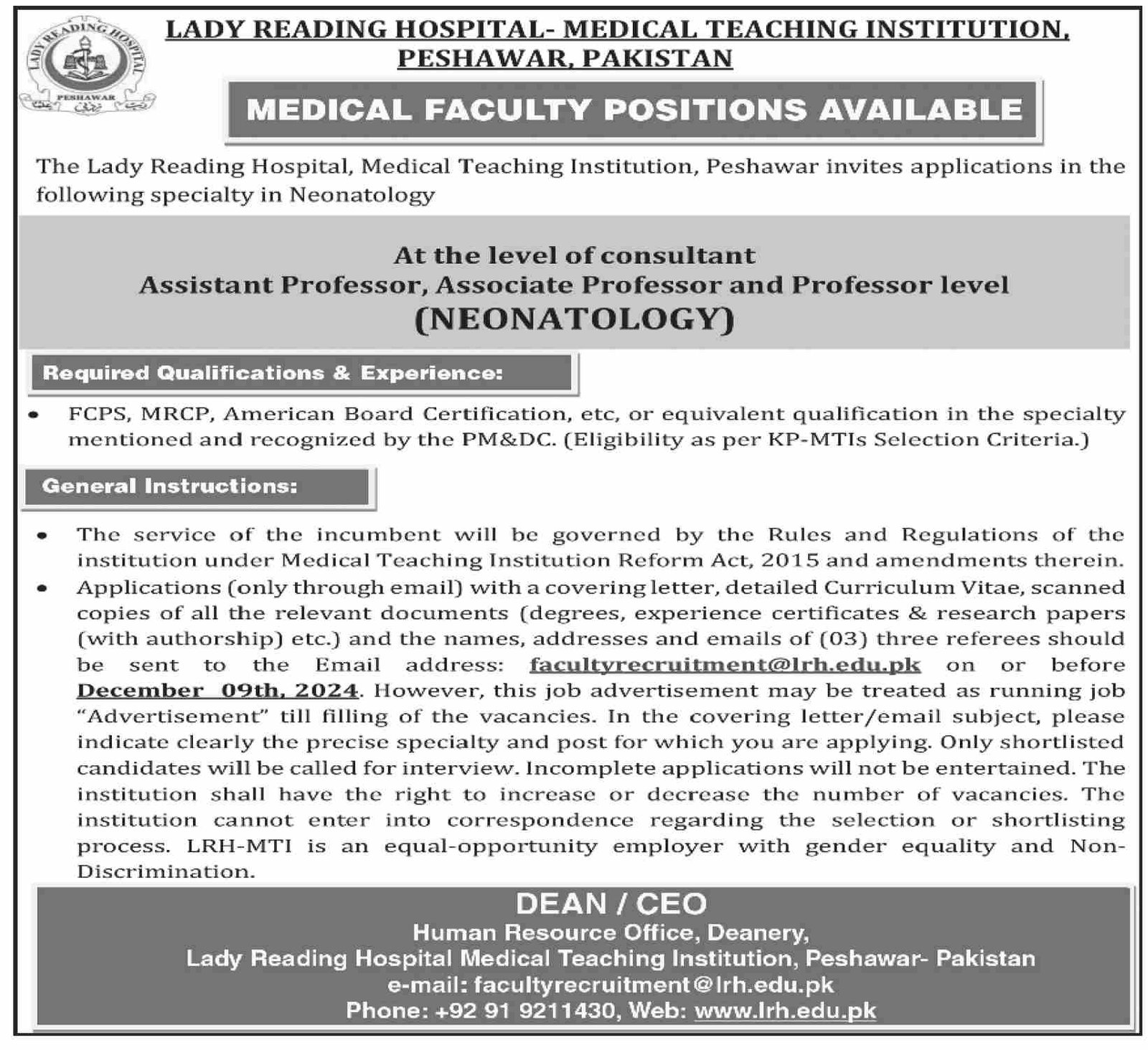 Medical Teaching Institution MTI Peshawar Jobs 2024 – Medical Teaching Institution Bannu Jobs 2024 — original advertisement