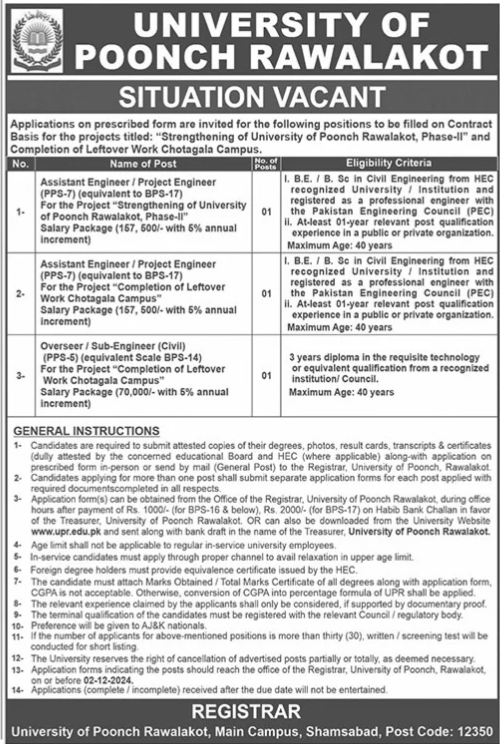 University Of Poonch Rawalakot Azad Jammu Kashmir Jobs 2024 Jobs 2024 — original advertisement