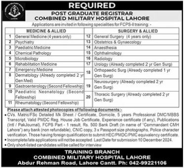 Combined Military Hospital CMH Lahore Jobs 2024 Jobs 2024 — original advertisement