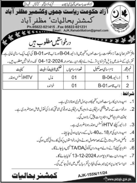 Rehabilitation Office AJK Jobs 2024 – Govt of Azad Kashmir Jobs 2024 — original advertisement