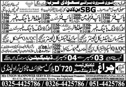 Site Electrical Engineer & Pipe Fitter Foreman Jobs 2024 – Charagh Enterprises Jobs 2024 — original advertisement