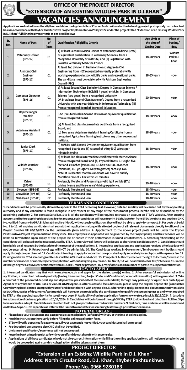 Forest & Wildlife Department DI Khan Jobs 2024 – Forest Department Khyber Pakhtunkhwa Jobs 2024 — original advertisement