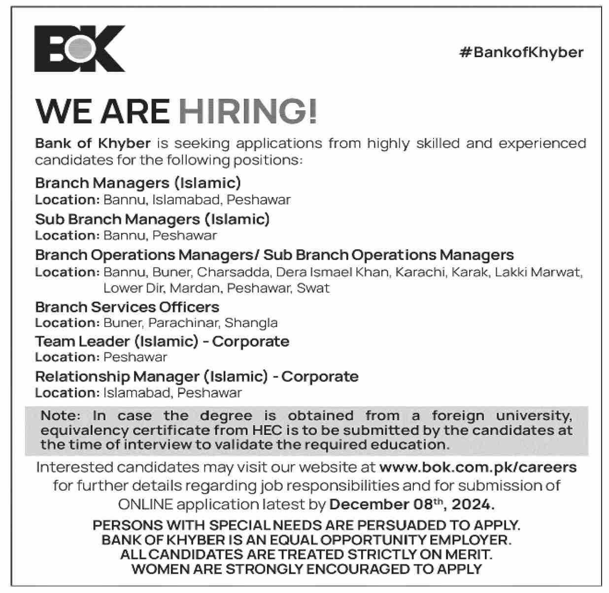 Bank of Khyber BOK Jobs 2024 Jobs 2024 — original advertisement