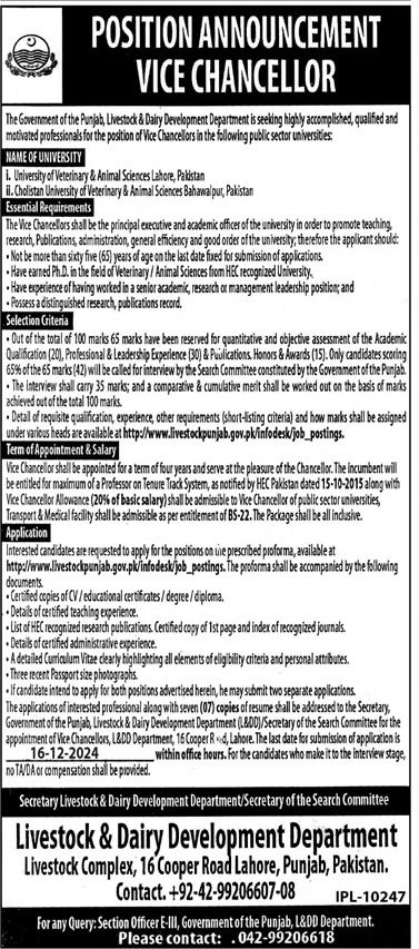 Livestock And Dairy Development Department Jobs 2024 – Livestock and Dairy Development Department Punjab Jobs 2024 — original advertisement