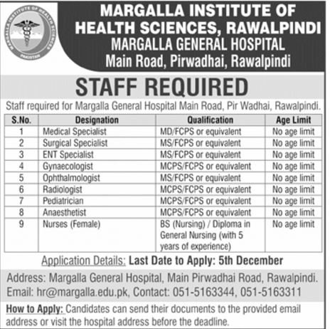Margalla Institute of Health Sciences Rawalpindi Jobs 2024 Jobs 2024 — original advertisement