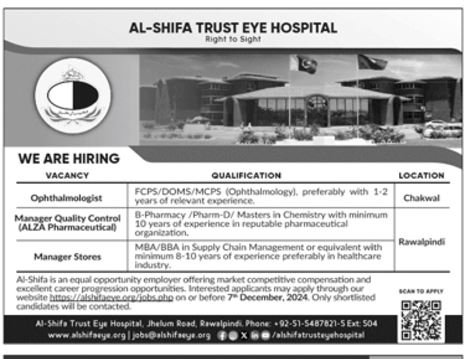 Al Shifa Trust Eye Hospital Rawalpindi Jobs 2024 – Al-Shifa Trust Eye Hospital Rawalpindi Pakistan Jobs 2024 — original advertisement