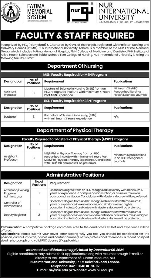NUR International University Jobs 2024 Jobs 2024 — original advertisement