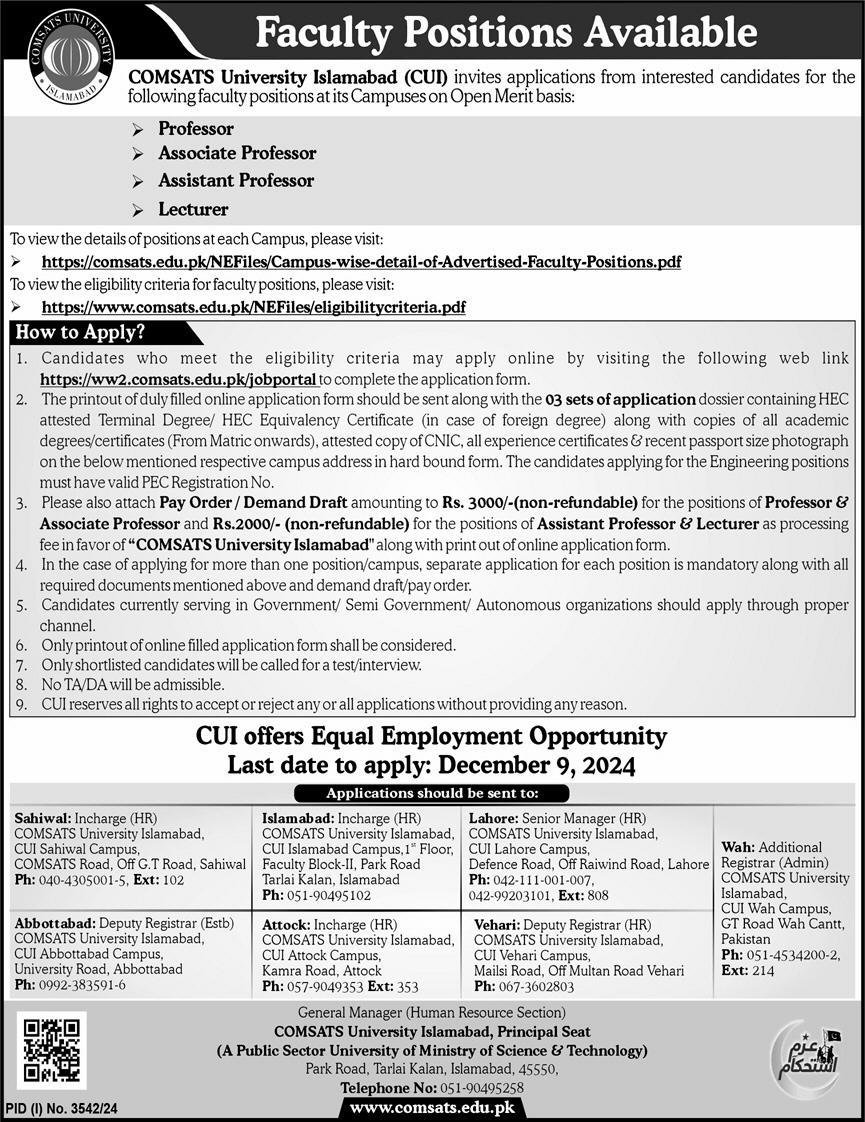Comsats University Islamabad Jobs 2024 Jobs 2024 — original advertisement