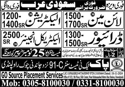 Line Man And Drivers Jobs in Saudia Arabia 2024 – Pak Techni Test Center Jobs 2024 — original advertisement