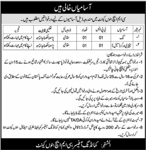 Combined Military Hospital CMH Bannu Cantt Jobs 2024 Jobs 2024 — original advertisement