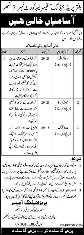 Presiding Officer Labor Court No 7 Sukkur Jobs 2024 – Sindh High Court Jobs 2024 — original advertisement