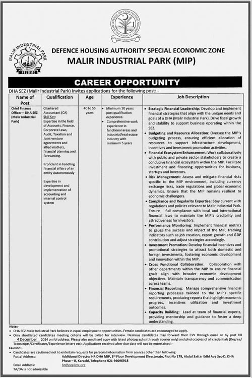 Defence Housing Authority Special Economic Zone Jobs 2024 Jobs 2024 — original advertisement