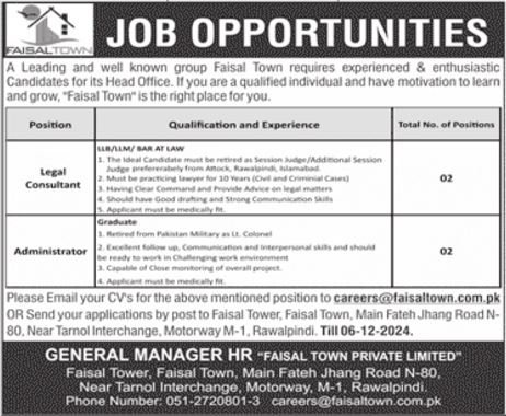 Faisal Town Rawalpindi Jobs 2024 – faisal town private limited Jobs 2024 — original advertisement