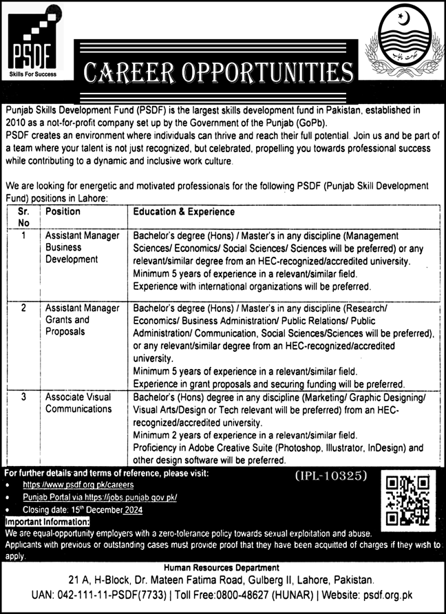 Punjab Skill Development Fund PSDF Lahore Jobs 2024 – Punjab Skills Development Fund Jobs 2024 — original advertisement