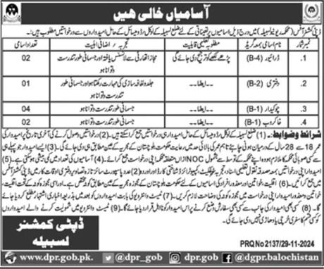 Revenue Department Lasbela Jobs 2024 – Revenue Department Balochistan Jobs 2024 — original advertisement