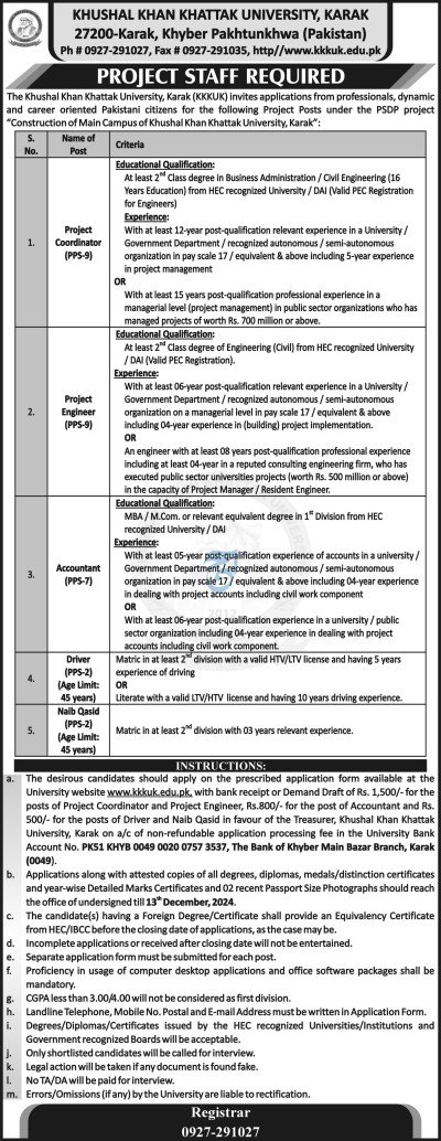 Khushal Khan Khattak University Karak KKKUK Jobs 2024 Jobs 2024 — original advertisement