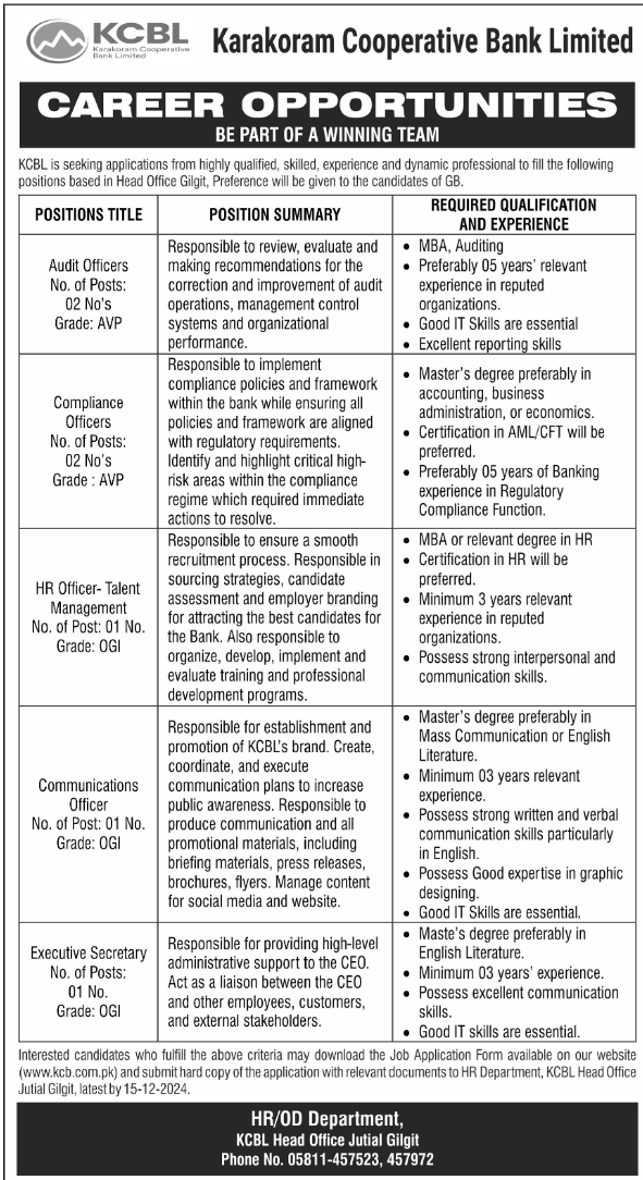 Karakoram Cooperative Bank Limited KCBL Jobs 2024 Jobs 2024 — original advertisement