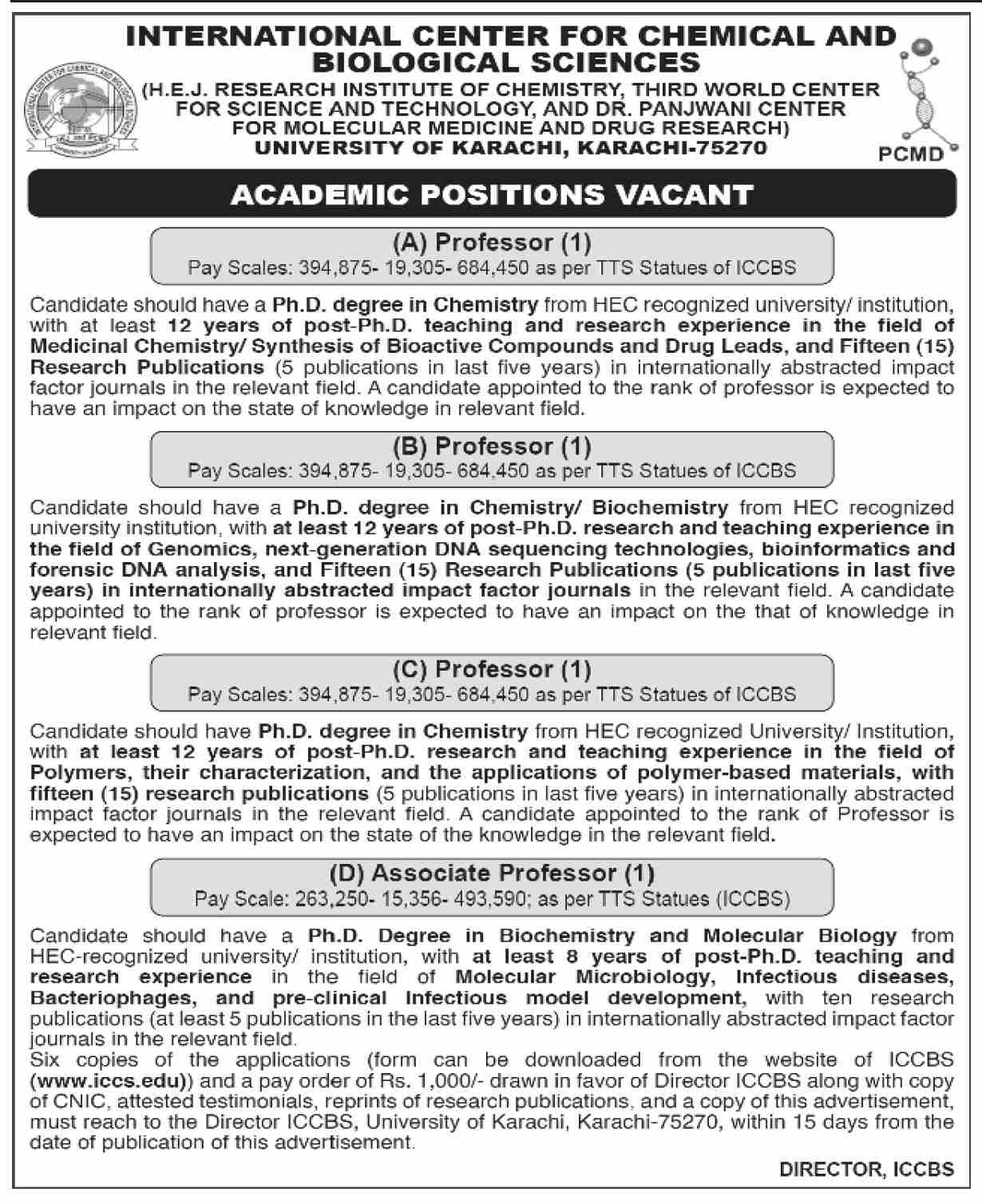 ICCBS University Of Karachi Jobs 2024 Jobs 2024 — original advertisement