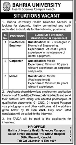 Bahria University Karachi Campus Jobs 2024 Jobs 2024 — original advertisement