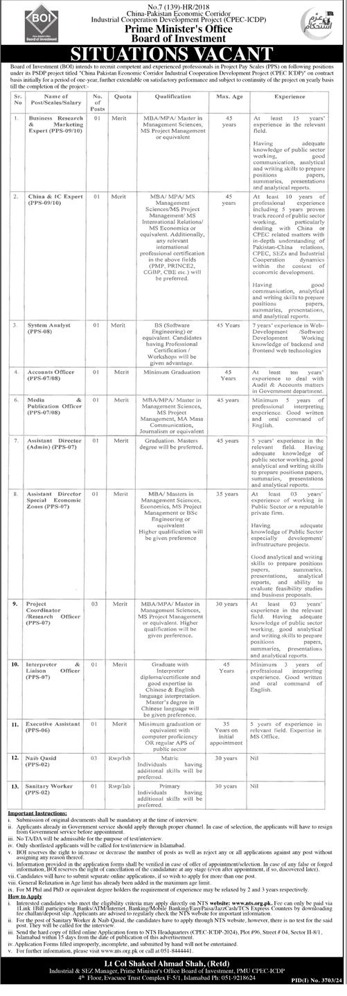 Board of Investment Islamabad Jobs 2024 – Board of Investment Pakistan Jobs 2024 — original advertisement